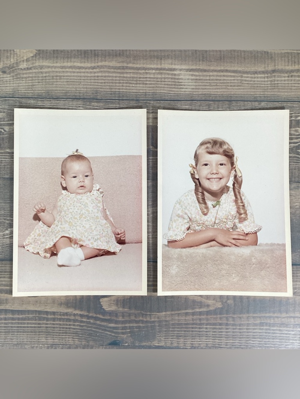 Vintage Mid-Century Child Portrait Photos 2 Months & 5 Years, Set 2 Same Girl